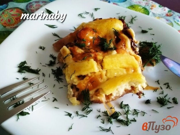 Запеченная говядина с луком и сыром