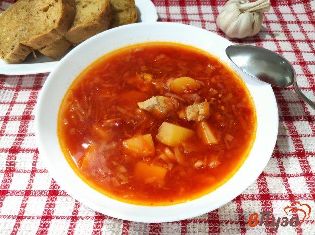 Красный борщ с помидорами и вареной свеклой 1