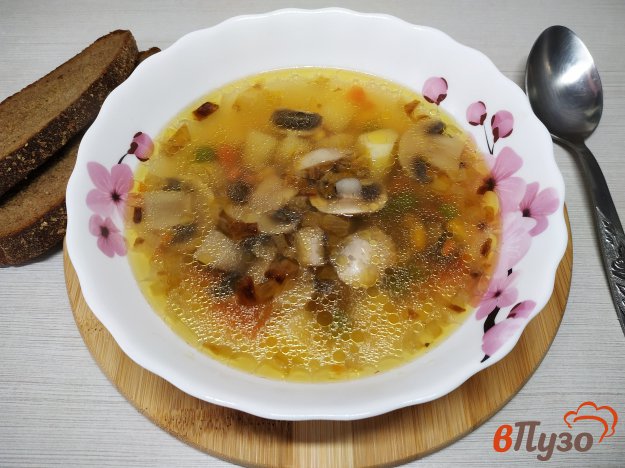Овощной суп на курином бульоне с грибами