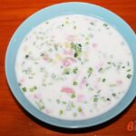 Окрошка с мясом и колбасой на бульоне